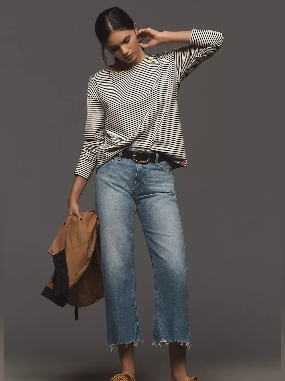 Anthropologie PAIGE Leenah High-Rise Straight-Leg Ankle Jeans 26 Cropped Bow Leg